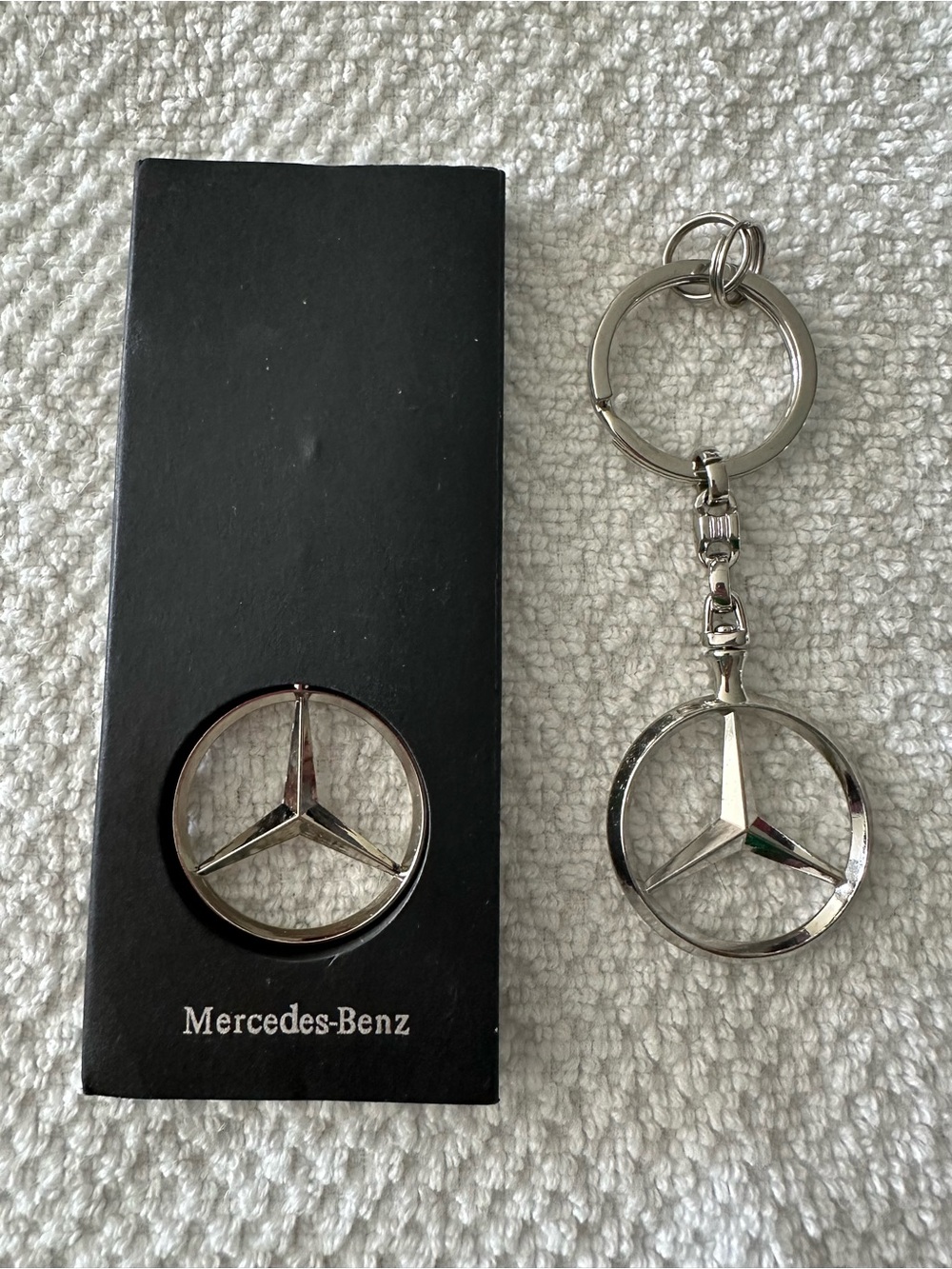 Two Mercedes-Benz Silver Logo Keychains